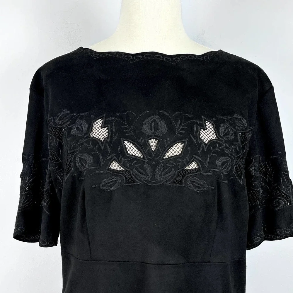 Bar III Black Embroidered Faux Suede Mini Shift Dress Size Large - Picture 2 of 13
